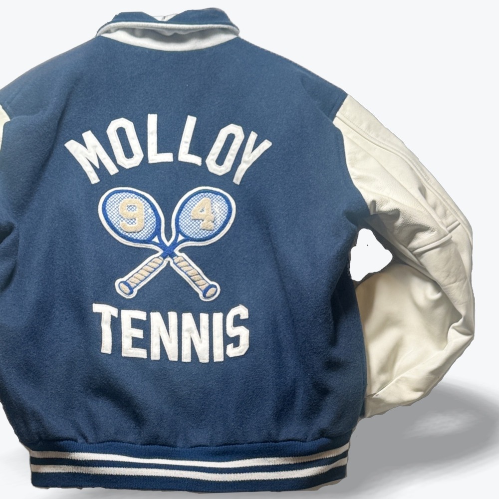 Vtg Hewitt Mfg Varsity Letterman Jacket 90s Molloy Tennis Blue Wool Leather 44